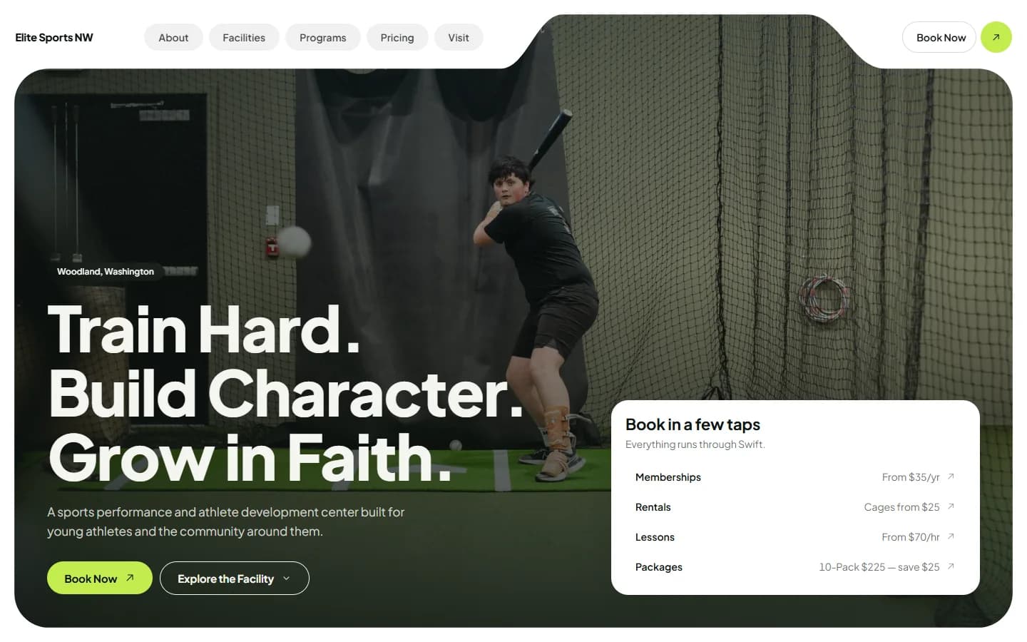 The first screen of the Elite Sports NW site
