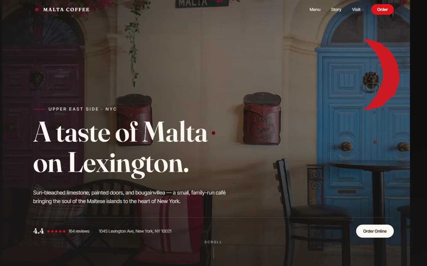 The first screen of the Malta Coffee site